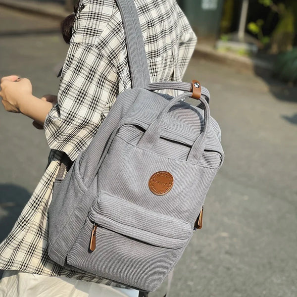Sac à Dos Femme Élégant en Velours Côtelé – Confort Quotidien