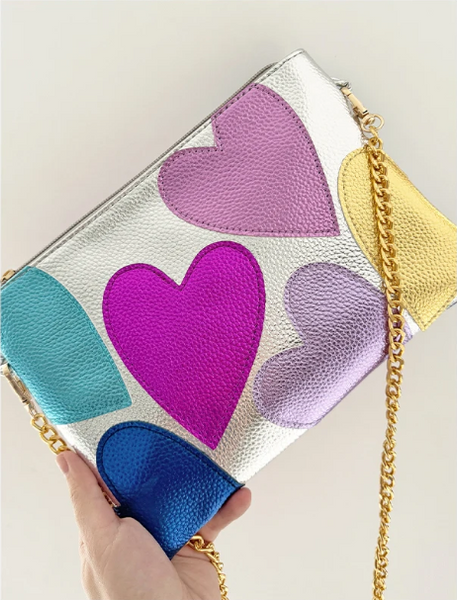 Sac pour Femmes Métallisé Scintillant avec Cœurs