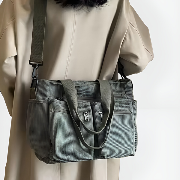 Sac fourre-tout femme en velours côtelé – Léger, zippé, élégant