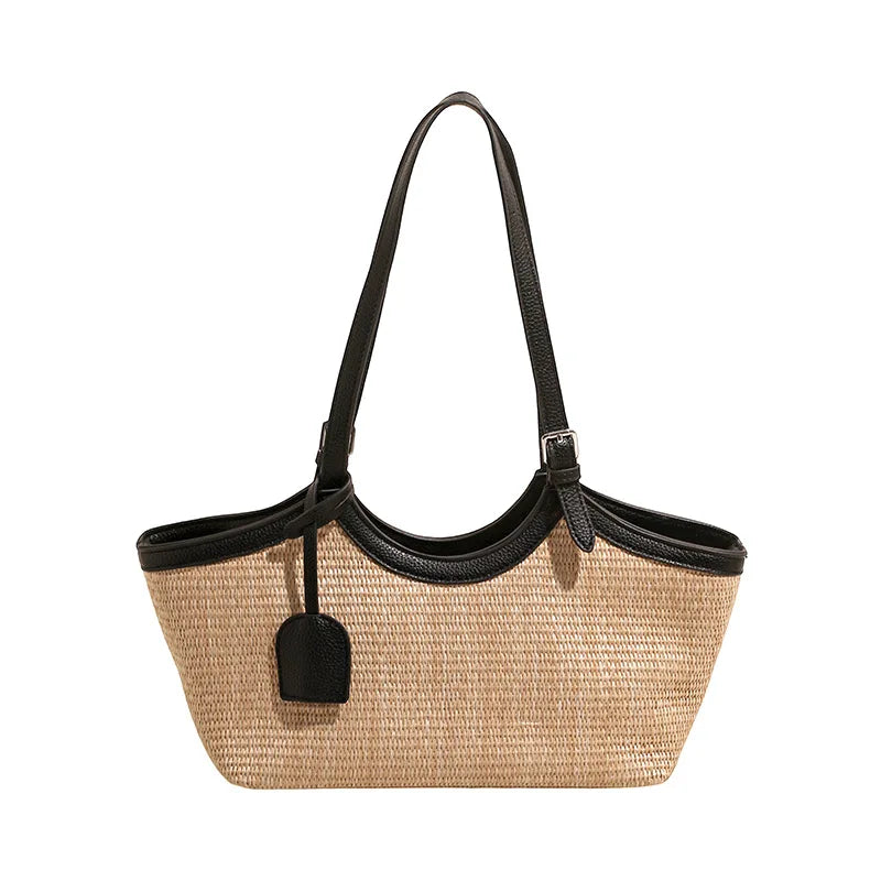 Sac à Main Femme en Paille et Similicuir Élégant
