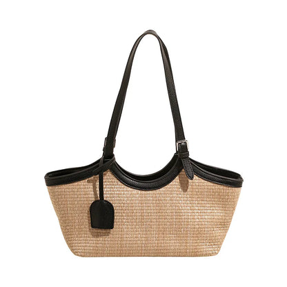 Sac à Main Femme en Paille et Similicuir Élégant