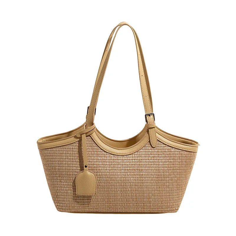 Sac à Main Femme en Paille et Similicuir Élégant