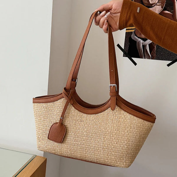 Sac à Main Femme en Paille et Similicuir Élégant