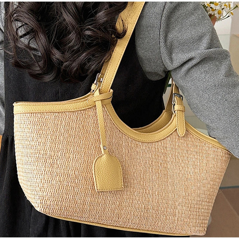 Sac à Main Femme en Paille et Similicuir Élégant