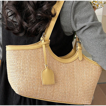 Sac à Main Femme en Paille et Similicuir Élégant