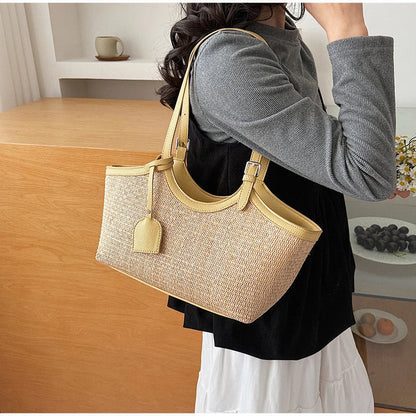 Sac à Main Femme en Paille et Similicuir Élégant