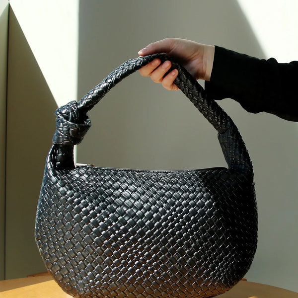 Sac à Main Femme Noir Rond Tressé Élégant