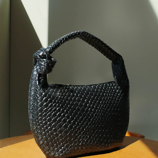 Sac à Main Femme Noir Rond Tressé Élégant