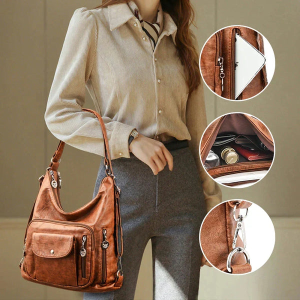Sac à Épaule pour Femme en Cuir Souple Multi-Poches
