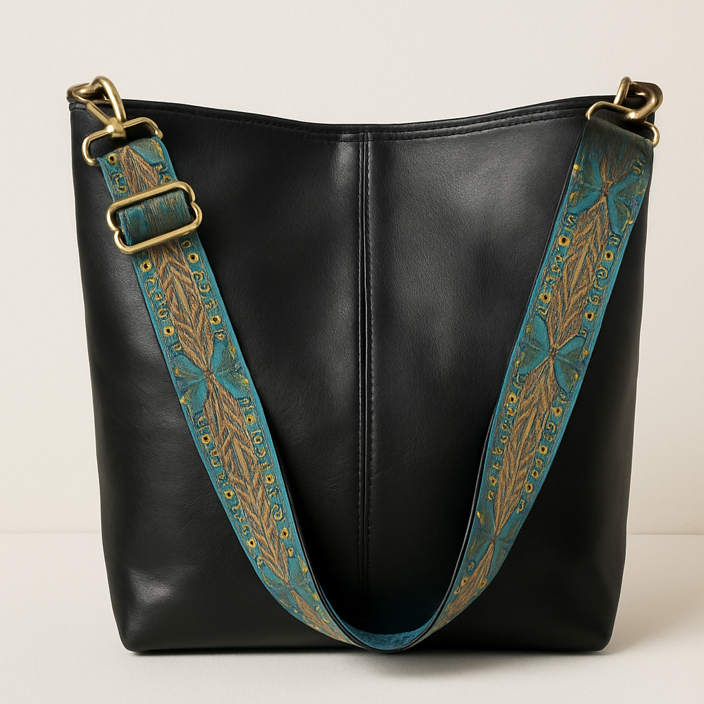 Sac Seau Femme en Cuir Vegan - Bandoulière Brodée Chic