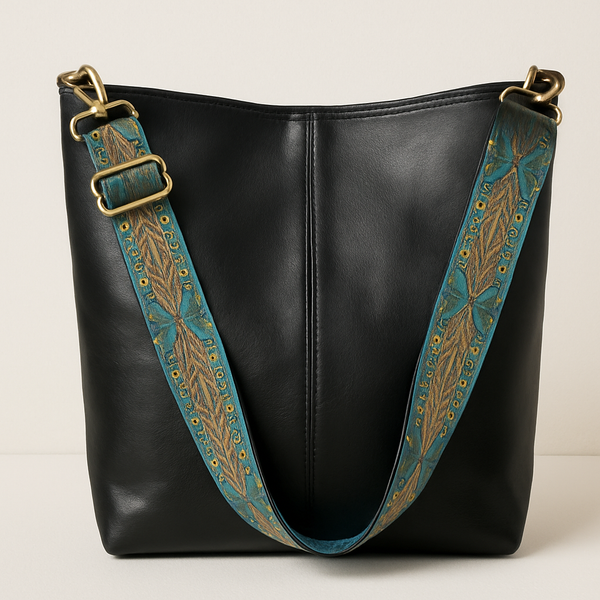 Sac Seau Femme en Cuir Vegan - Bandoulière Brodée Chic