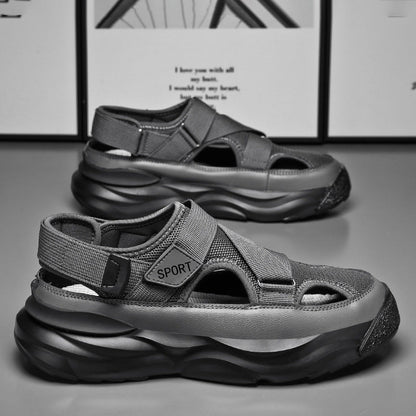 Sandales de sport robustes pour hommes avec semelles épaisses et fermeture velcro