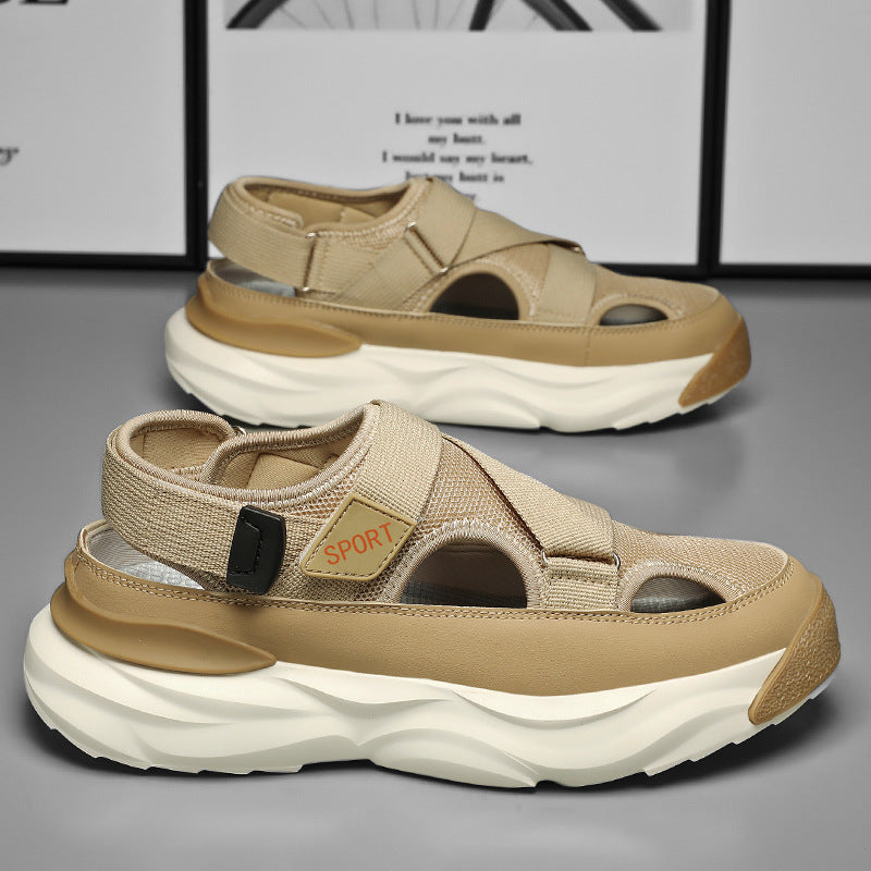 Sandales de sport robustes pour hommes avec semelles épaisses et fermeture velcro