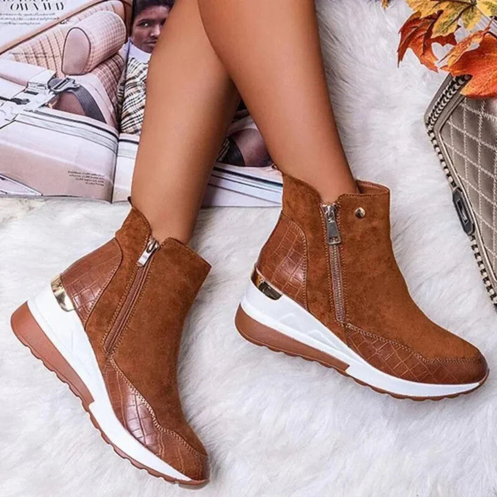 Bottines femme imperméables à double zip et doublure chaude