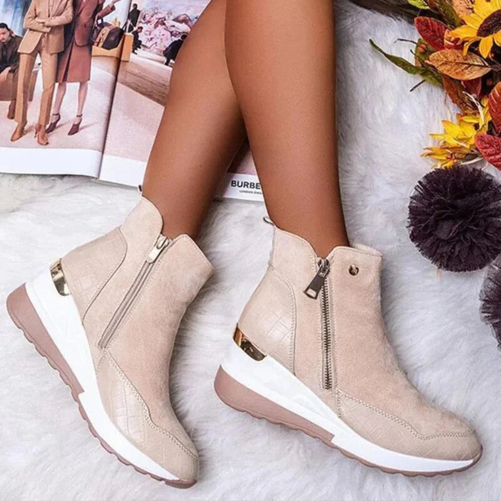 Bottines femme imperméables à double zip et doublure chaude