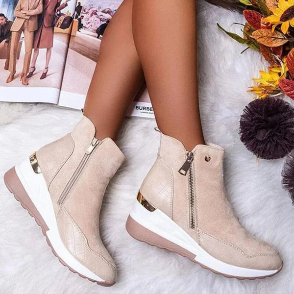 Bottines femme imperméables à double zip et doublure chaude