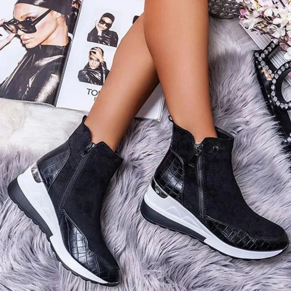 Bottines femme imperméables à double zip et doublure chaude