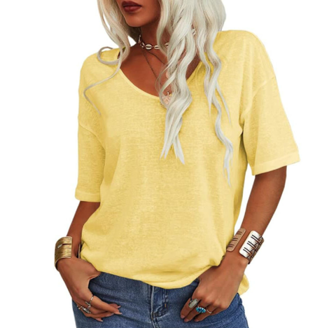 T-shirt Ample Col U Décontracté pour Femmes – Léger & Respirant