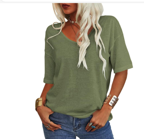 T-shirt Ample Col U Décontracté pour Femmes – Léger & Respirant