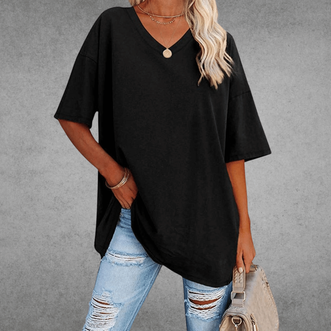 T-shirt Oversize Femme à Col V – Confort Ultime et Style Décontracté