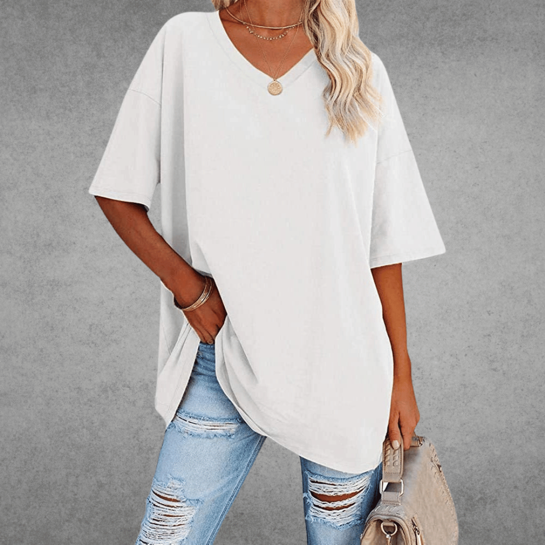 T-shirt Oversize Femme à Col V – Confort Ultime et Style Décontracté