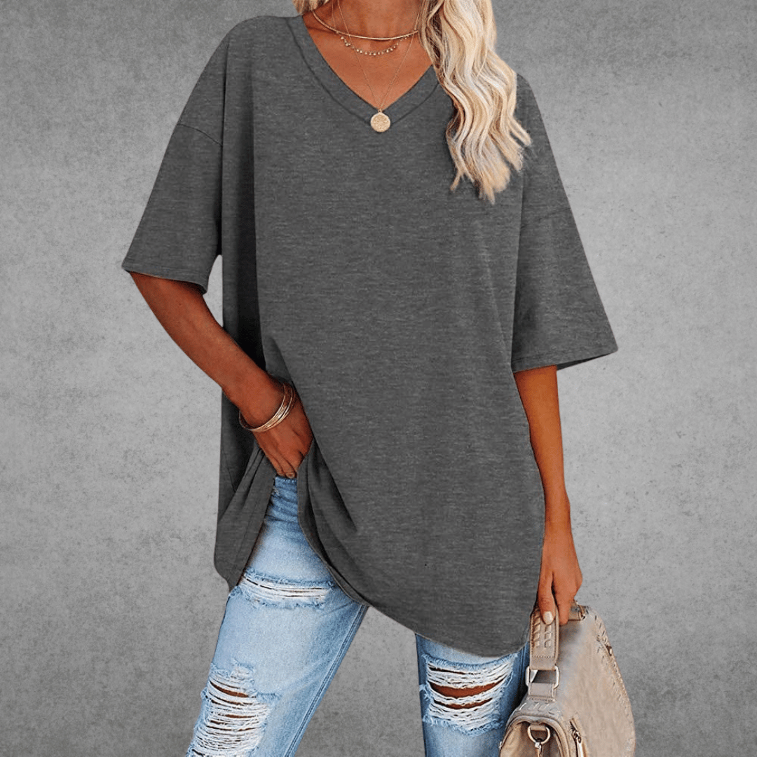 T-shirt Oversize Femme à Col V – Confort Ultime et Style Décontracté