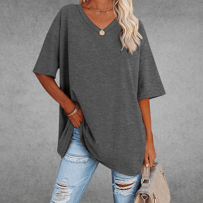 T-shirt Oversize Femme à Col V – Confort Ultime et Style Décontracté