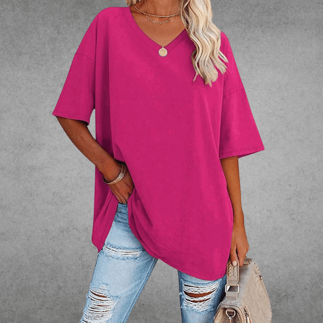 T-shirt Oversize Femme à Col V – Confort Ultime et Style Décontracté