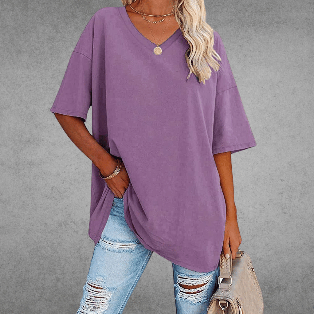 T-shirt Oversize Femme à Col V – Confort Ultime et Style Décontracté