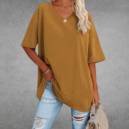 T-shirt Oversize Femme à Col V – Confort Ultime et Style Décontracté