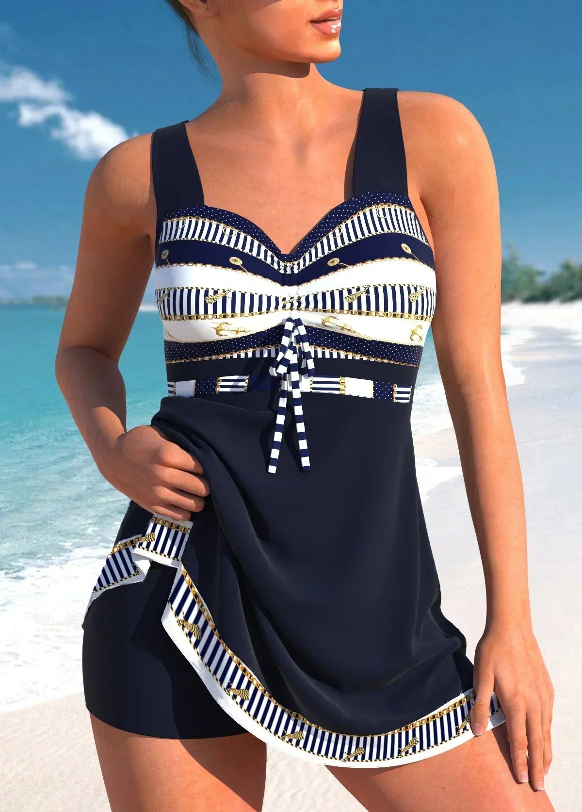 Ensemble Tankini Élégant à Motifs pour Femmes – Confort et Style à la Plage