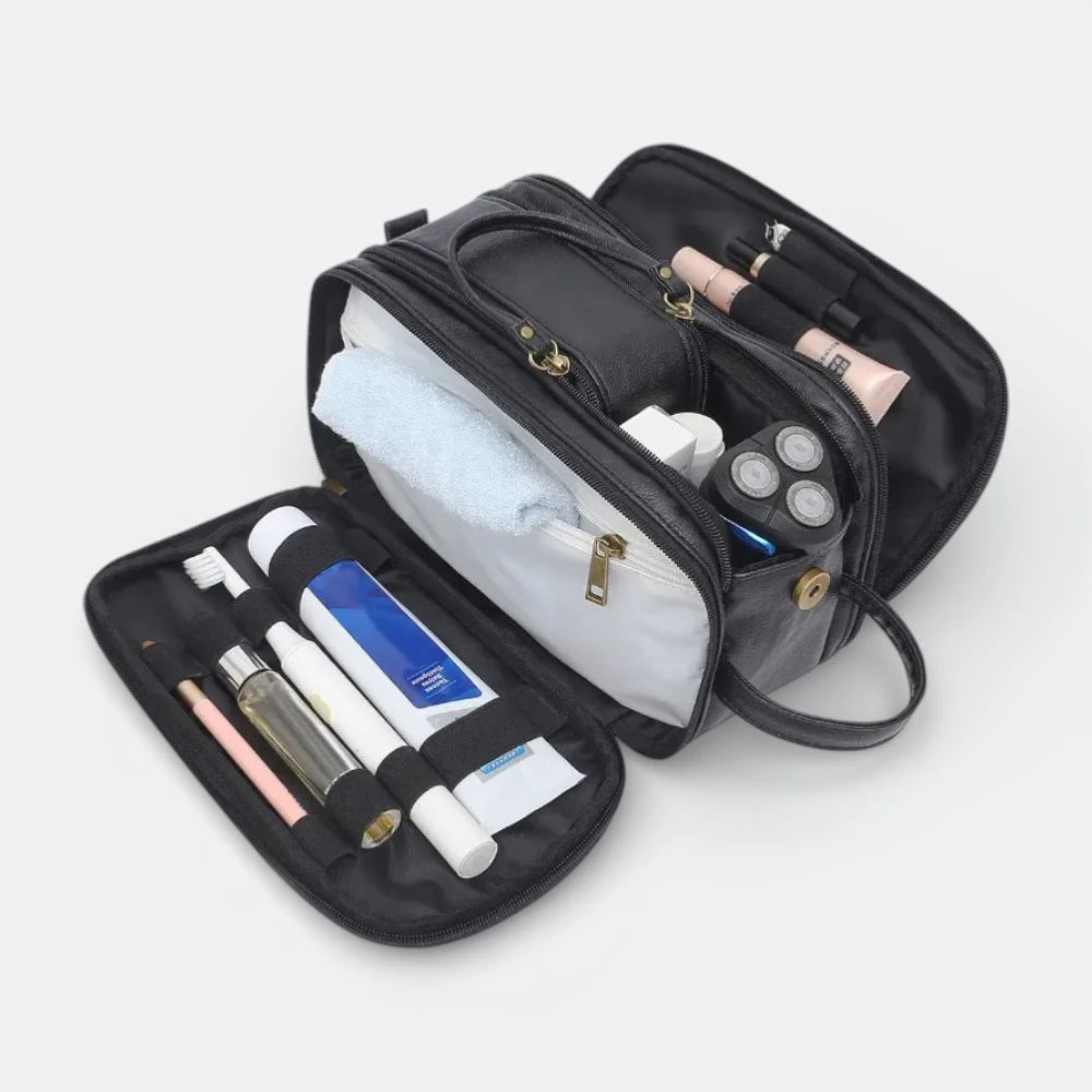 Trousse de Toilette pour Homme en Cuir Noir Charbon - | AïtaVia