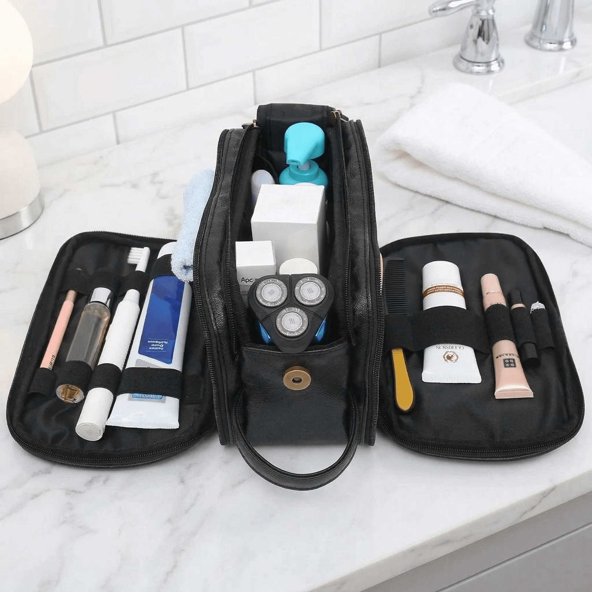 Trousse de Toilette pour Homme en Cuir Noir Charbon - | AïtaVia