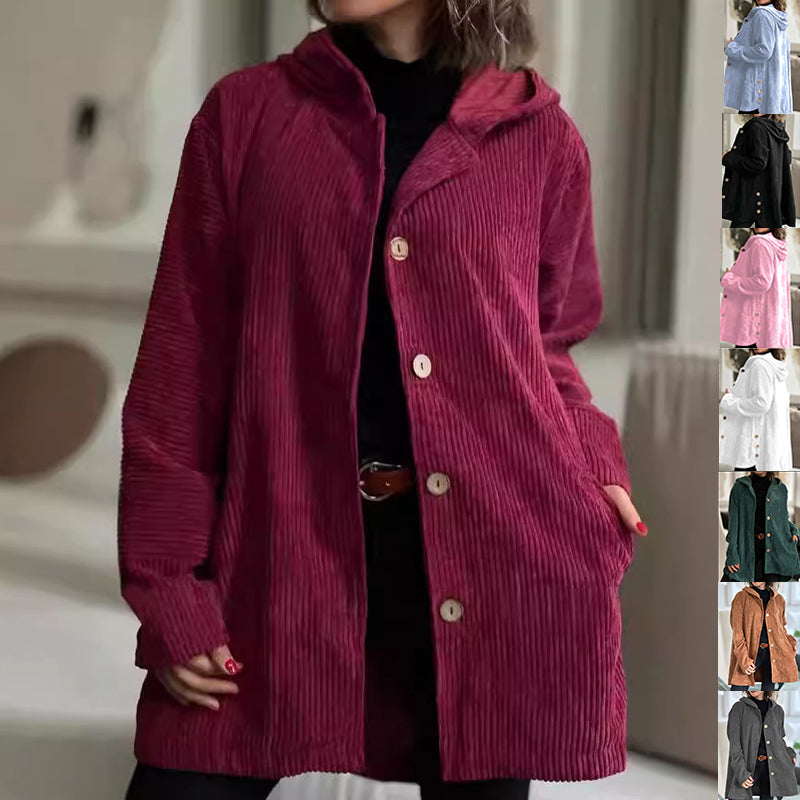Veste Boutonnée Mi-Longue à Capuche pour Femme | Style Élégant et Décontracté