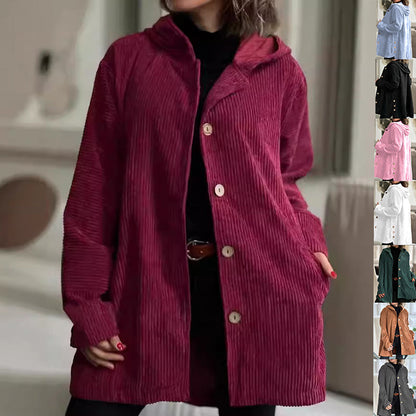 Veste Boutonnée Mi-Longue à Capuche pour Femme | Style Élégant et Décontracté