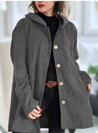 Veste Boutonnée Mi-Longue à Capuche pour Femme | Style Élégant et Décontracté