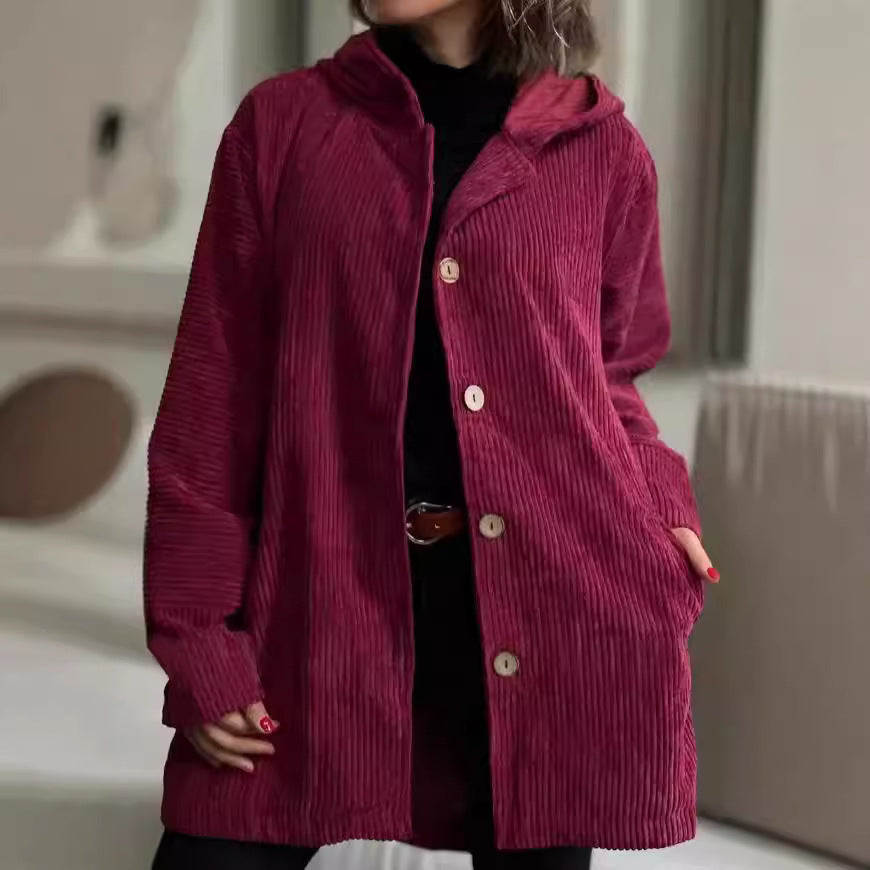 Veste Boutonnée Mi-Longue à Capuche pour Femme | Style Élégant et Décontracté