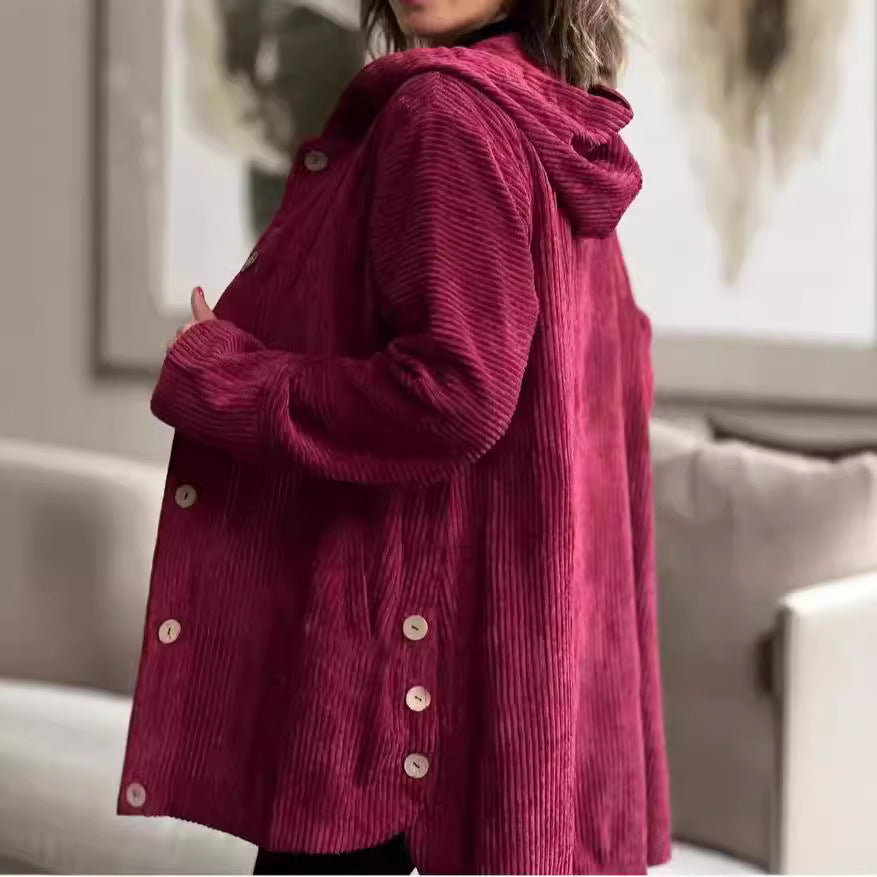 Veste Boutonnée Mi-Longue à Capuche pour Femme | Style Élégant et Décontracté