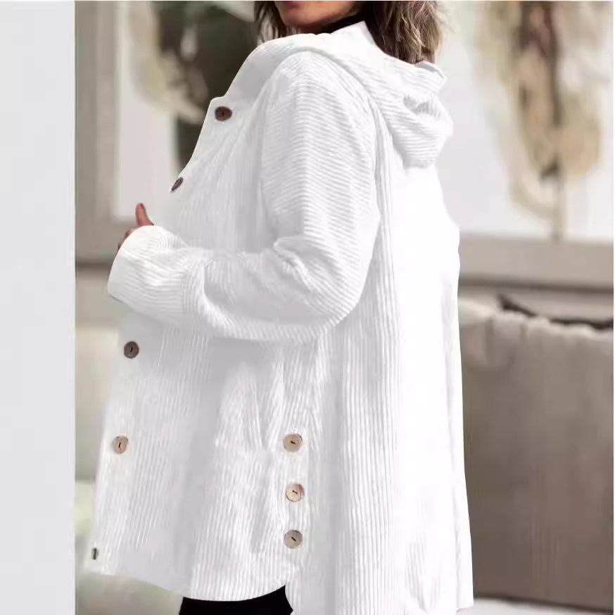 Veste Boutonnée Mi-Longue à Capuche pour Femme | Style Élégant et Décontracté