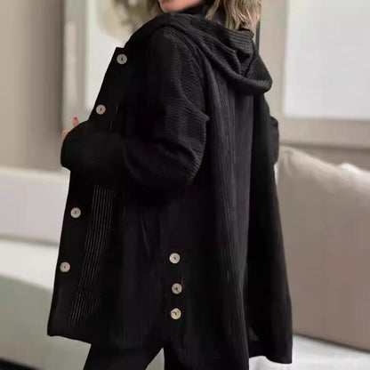 Veste Boutonnée Mi-Longue à Capuche pour Femme | Style Élégant et Décontracté