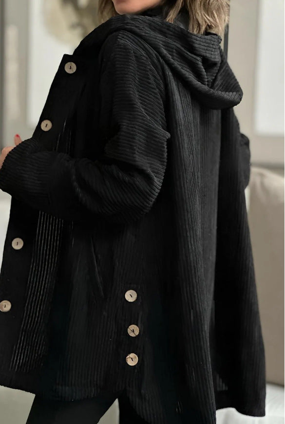 Veste Boutonnée Mi-Longue à Capuche pour Femme | Style Élégant et Décontracté