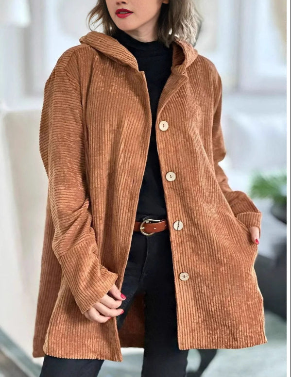 Veste Boutonnée Mi-Longue à Capuche pour Femme | Style Élégant et Décontracté