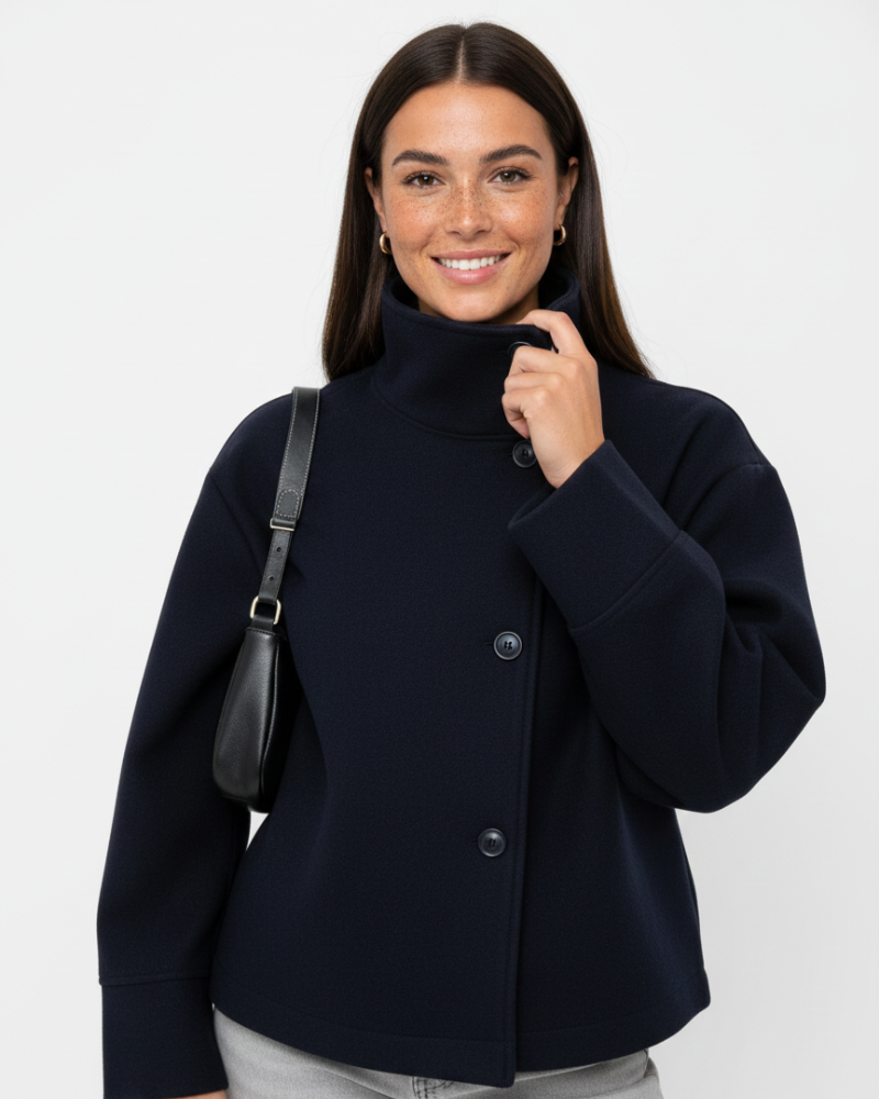 Veste Courte Femme Élégante – Manteau Col Montant Chic pour Automne