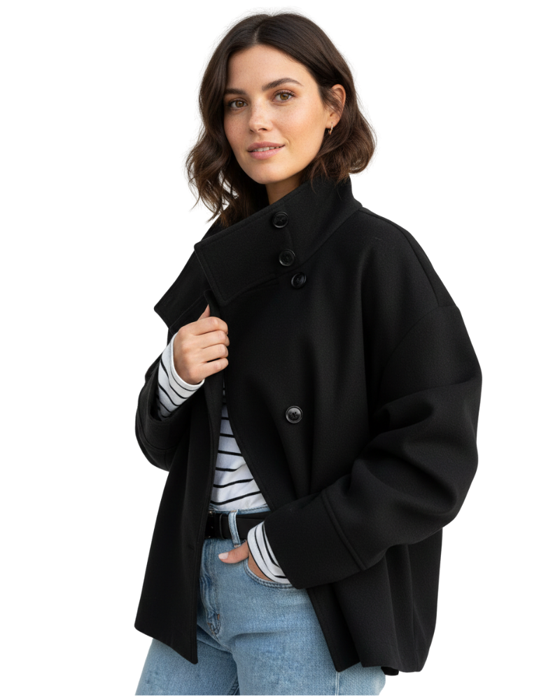 Veste Courte Femme Élégante – Manteau Col Montant Chic pour Automne
